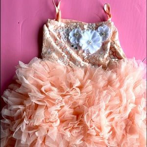 5-6 yrs Peach Tulle and Lace Dress